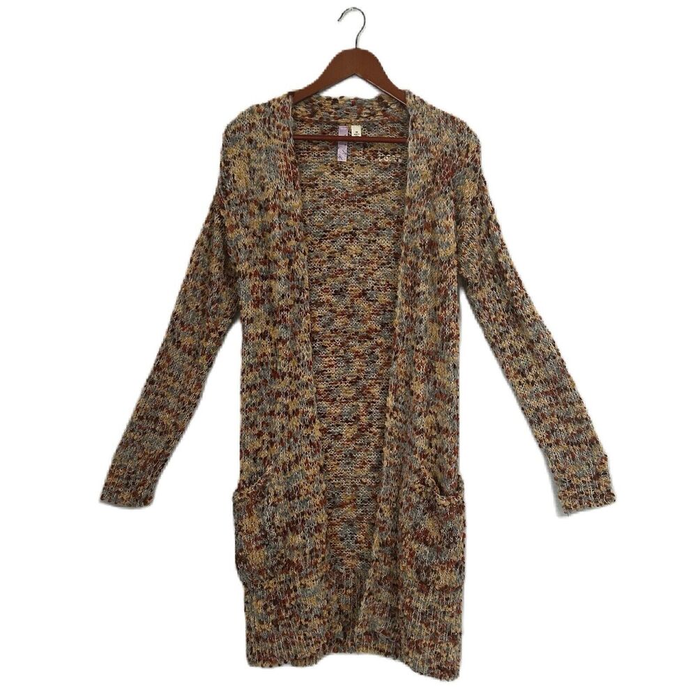 Francescas Alya Sweater Cardigan Women M Multi Brown Midi Pocket Open Cozy Boho
